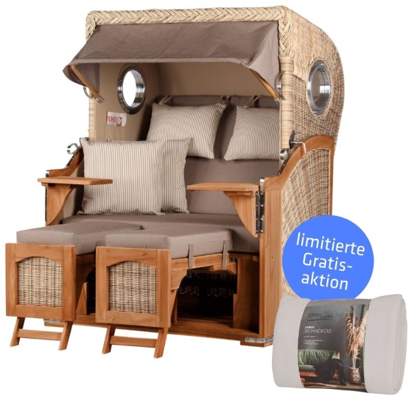 Strandkorb DÜNE - Zweisitzer - Taupe-Creme - Design 01434 - inkl. gratis Kuscheldecke