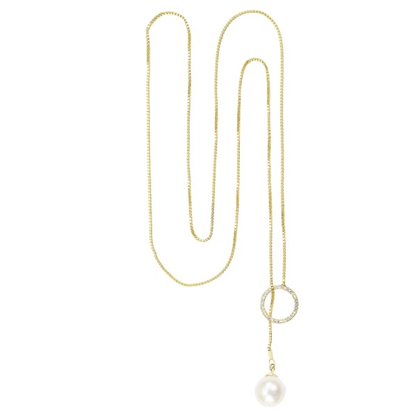 Célia von Barchewitz - Ringkette mit runder Barock-Perle und Zirkonia - goldfarben