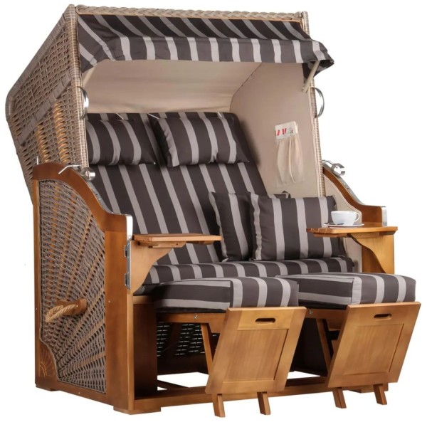 Strandkorb Schleswig - Pinie - 2-Sitzer - anthrazit gestreift - Design 554