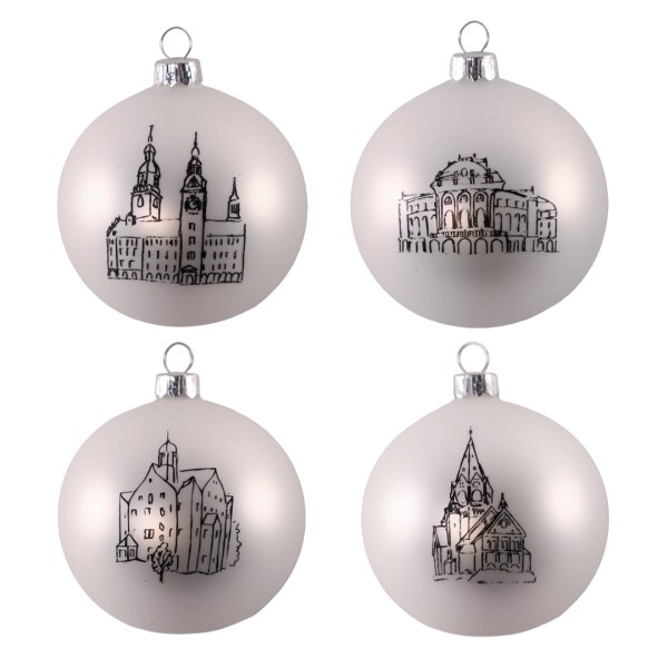 Weihnachtskugeln Chemnitz - 4er Set - weiß-schwarz