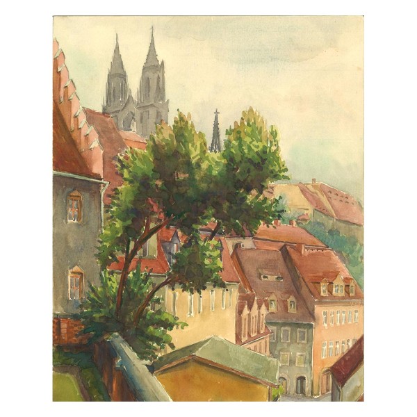 Siegfried Klengler Aquarell - Blick von der Schlossbrücke in Meißen