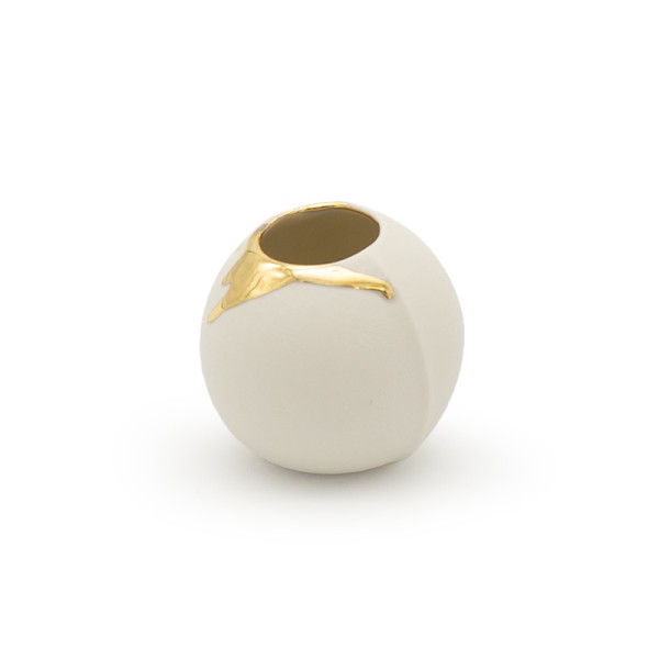 Elementaris - Kugelvase - 4 cm - Weißes Bisquit-Porzellan mit Gold-Verzierung