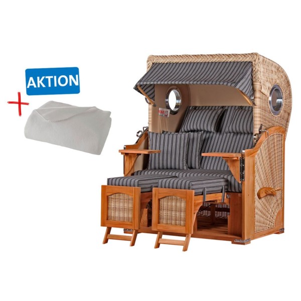 Strandkorb DÜNE - Zweisitzer - Grau mit Nadelstreifen - Design 01400 - inkl. gratis Kuscheldecke