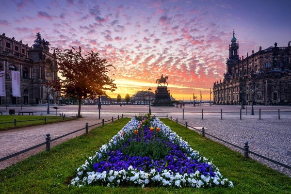 Wandbild Dresden - Der Theaterplatz zum Sonnenaufgang (Motiv 01065)