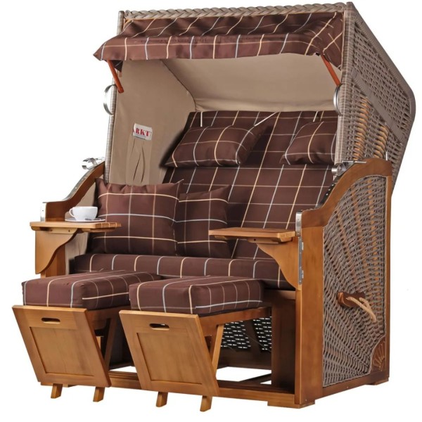 Strandkorb Schleswig - Pinie - 2-Sitzer - braun kariert - Design 556