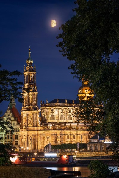 Wandbild Dresden - Mond über der Katholischen Hofkirche (Motiv 01113)