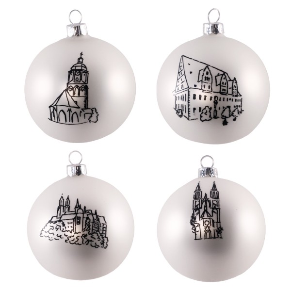 Weihnachtskugeln Meißen - 4er Set - weiß-schwarz