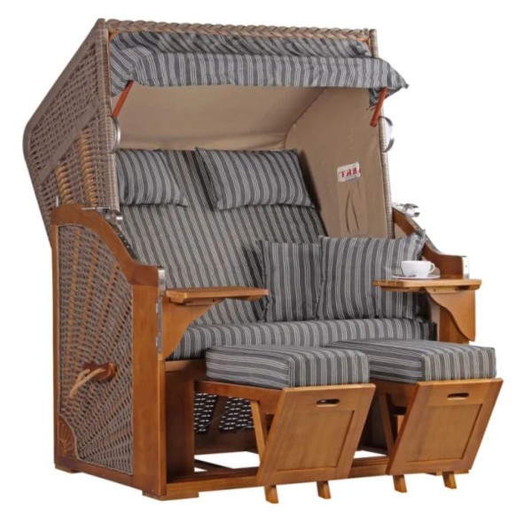 Strandkorb Schleswig - Pinie - 2-Sitzer - grau-gestreift - Design 553