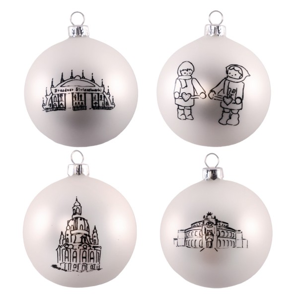 Weihnachtskugeln Dresden - 4er Set - weiß-schwarz