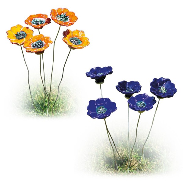 Gartenstecker-Blumenset Blüten - 5-teilige Keramik