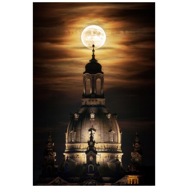 Wandbild Dresden - Aufgehender Supermond über Frauenkirche (Motiv 01082)