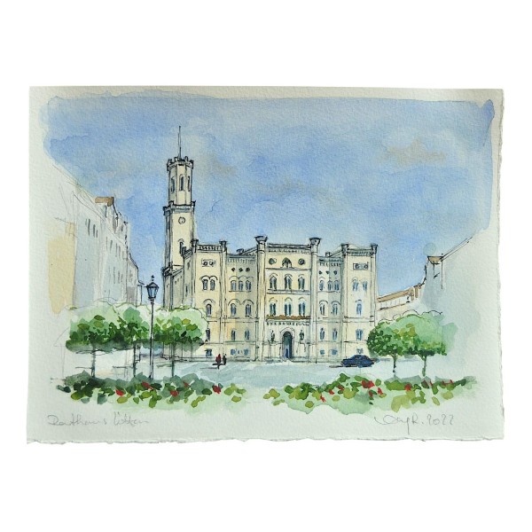 Marc-M.J. Wolff-Rosenkranz Aquarell - Zittau Rathaus