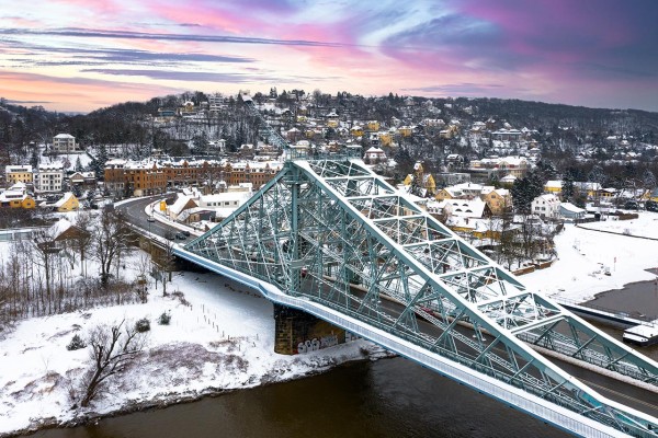 Wandbild Dresden - Blaues Wunder im Winter (Motiv DMDD41)