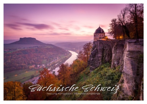 Postkarte Sächsische Schweiz - Königstein im Abendrot (Motiv PO_SSW_15)