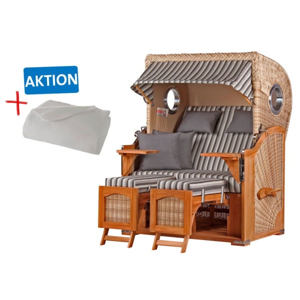 Strandkorb DÜNE - Zweisitzer - Grau gestreift - Design 01424 - inkl. gratis Kuscheldecke