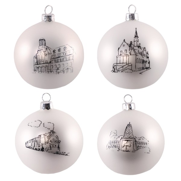 Weihnachtskugeln Freital - 4er Set - weiß-schwarz