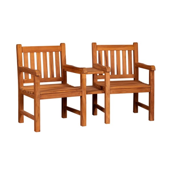 Gartenbank Feierabend - Teak-Holz - 2 Einzelstühle mit integrierter Tischplatte