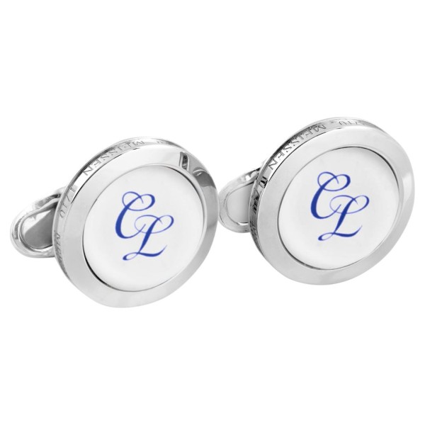 MEISSEN - Manschettenknöpfe mit Monogramm (2 Buchstaben) in Kobaltblau