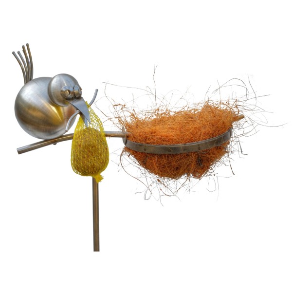 Vogelfutter-Stecker - Piepsi mit Nestbaumaterial (Kokosfaser) - Edelstahl