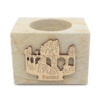 Sandstein-Leuchter mit Holz-Aussägebild - Bastei Sandstein-Leuchter mit Holz-Aussägebild - Bastei