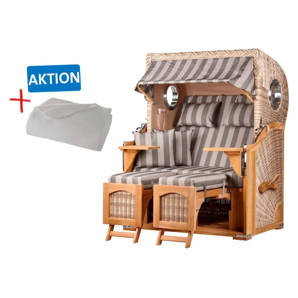 Strandkorb DÜNE - Zweisitzer - Grau gestreift - Design 537 - inkl. gratis Kuscheldecke