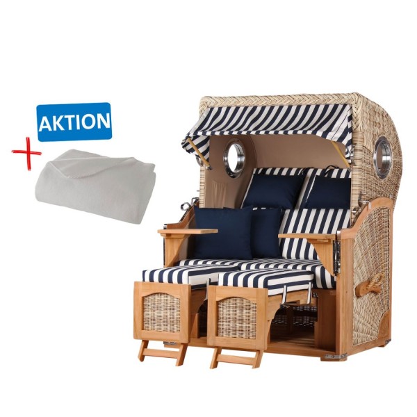 Strandkorb DÜNE - Zweisitzer - Blau-Weiß gestreift - Design 01436 - inkl. gratis Kuscheldecke