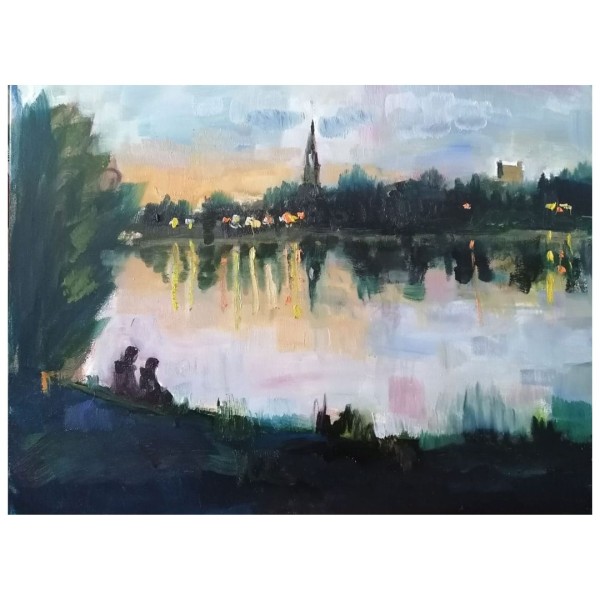 Olaf Amberg - Abendstimmung an der Elbe - Originalgemälde