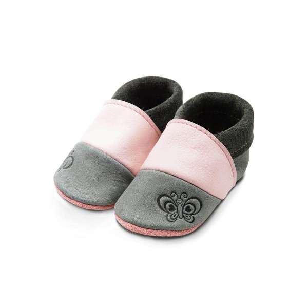 THEWO Kinderschuhe Schmetterling aus Öko-Leder - grau-rosa