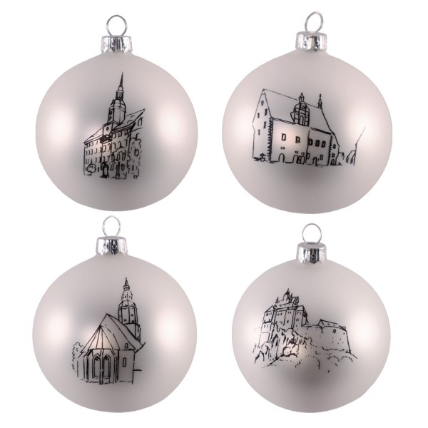 Weihnachtskugeln Döbeln - 4er Set - weiß-schwarz
