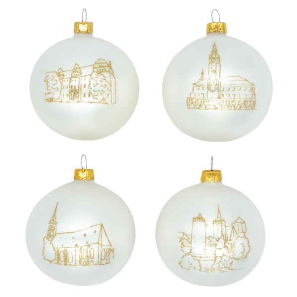Weihnachtskugeln Bautzen - 4er Set - weiß