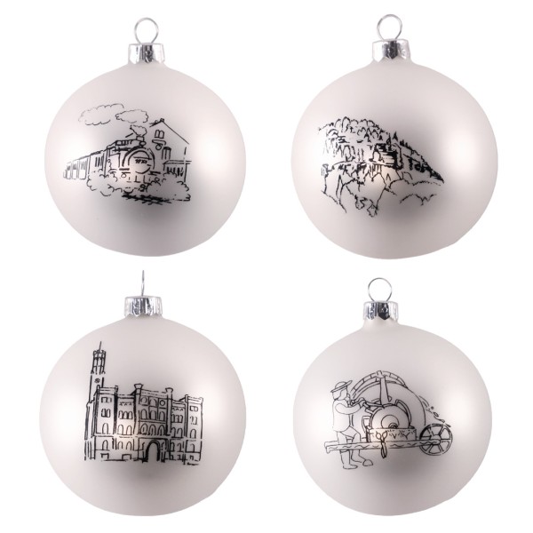 Weihnachtskugeln Zittau - 4er Set - weiß-schwarz