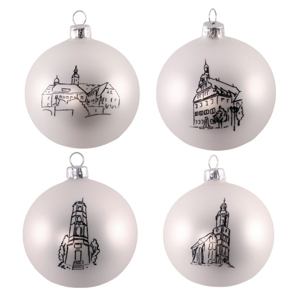 Weihnachtskugeln Dippoldiswalde - 4er Set - weiß-schwarz