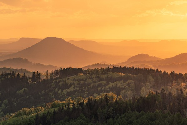 Wandbild Böhmische Schweiz - Sonnenuntergang mit Blick in Böhmisch-Sächsische Schweiz (Motiv LV14)