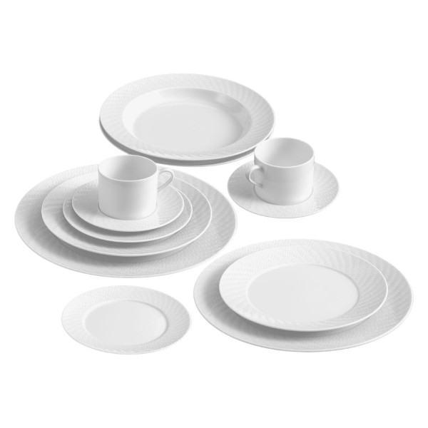 Starter-Set, 12-tlg. für 2 Personen, Form "No 41 Wellenspiel Relief", Weiß