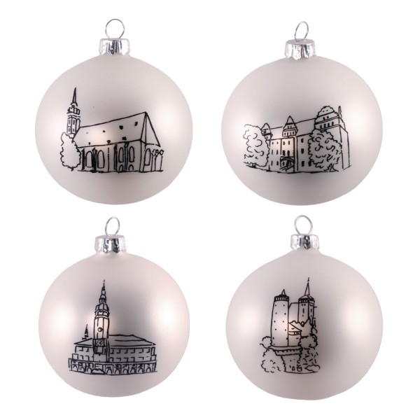 Weihnachtskugeln Bautzen - 4er Set - weiß-schwarz