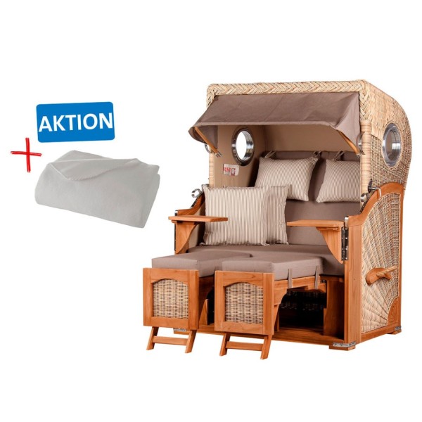 Strandkorb DÜNE - Zweisitzer - Taupe-Creme - Design 01434 - inkl. gratis Kuscheldecke