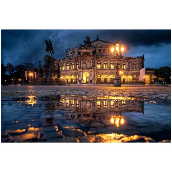 Wandbild Dresden - Die Semperoper bei Nacht nach einem starken Regenschauer (Motiv 01128)