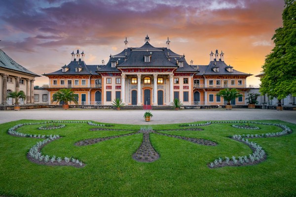 Wandbild Pillnitz - Sonnenuntergang über Schloss Pillnitz (Motiv DMPILL04)